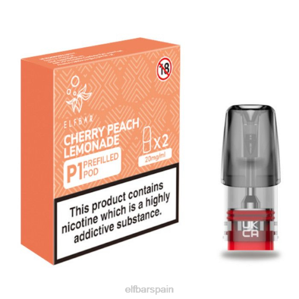elfbar mate 500 p1 vainas precargadas - 20 mg (paquete de 2) limonada de melocotón cereza 8LFB164