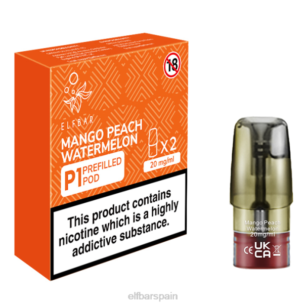 elfbar mate 500 p1 vainas precargadas - 20 mg (paquete de 2) sandía mango melocotón 8LFB158