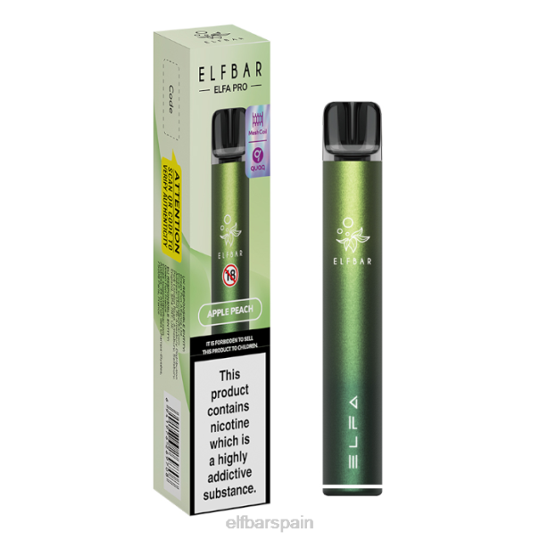 kit elfbar elfa pro pod - recargable 8LFB73aurora green + vaina precargada de melocotón y manzana