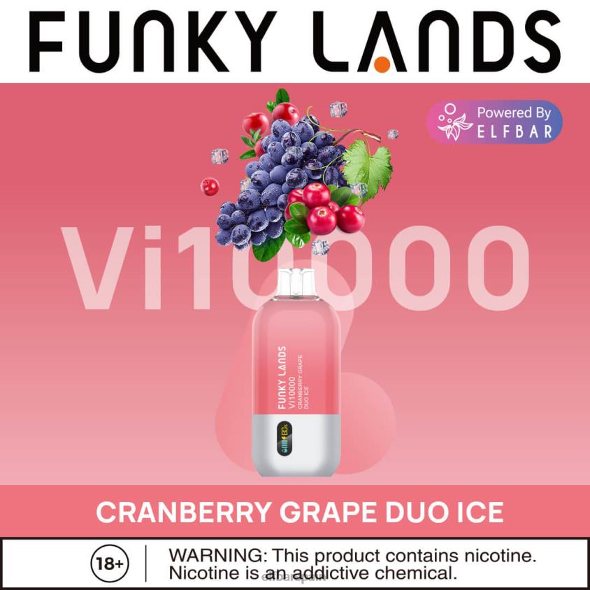 Funky Lands desechables vape vi10000 bocanadas VD2T6165 ELFBAR hielo dúo de uva y arándano